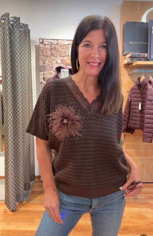 Lochstrick-Pullover mit Spitzendetail