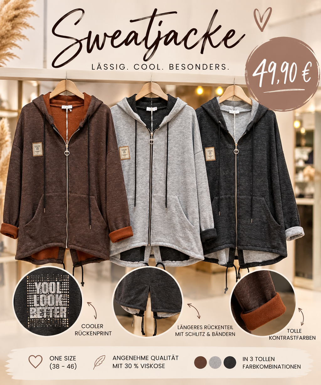 Sweatjacke mit Kapuze & Rückenprint 3 Farben
