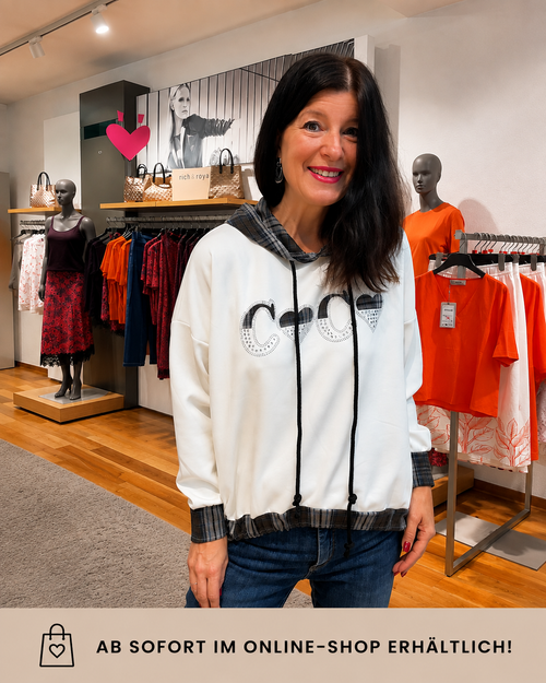 Kapuzen-Sweater mit Karo-Details & Glitzer